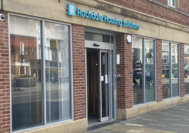 Front door of Rochdale Housing Solutions office