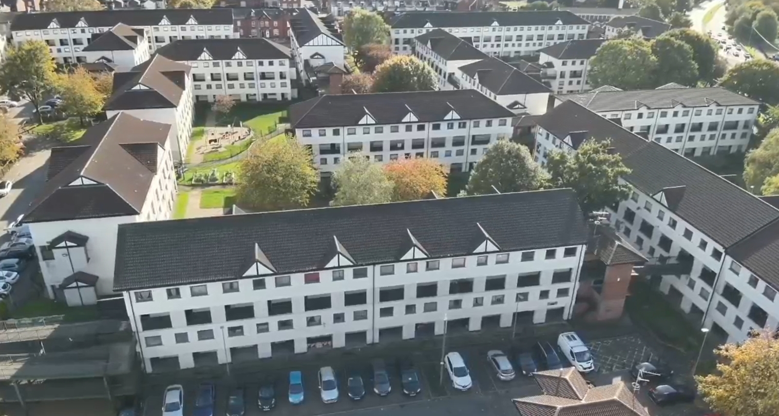 Aerial drone image of the flats at Freehold